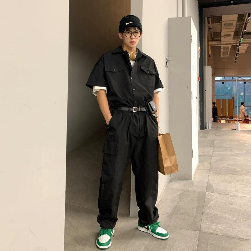 Men’s Workwear Jumpsuit – Trendy Brand, Short-Sleeved Suspenders Suit - ClubOn