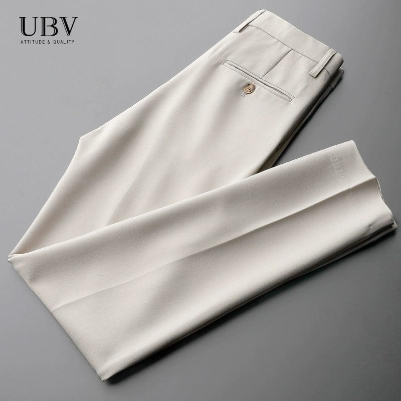 Spring All-Match Drape Trousers Men's Straight Ice Silk Casual Pants White Suit Anti-Wrinkle Light Nine-Point Trousers - ClubOn