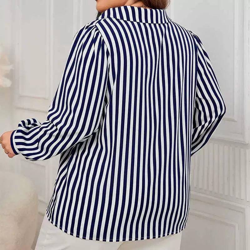 Plus Size Women's Shirt, Autumn Fashion Stripes Loose Tops - ClubOn