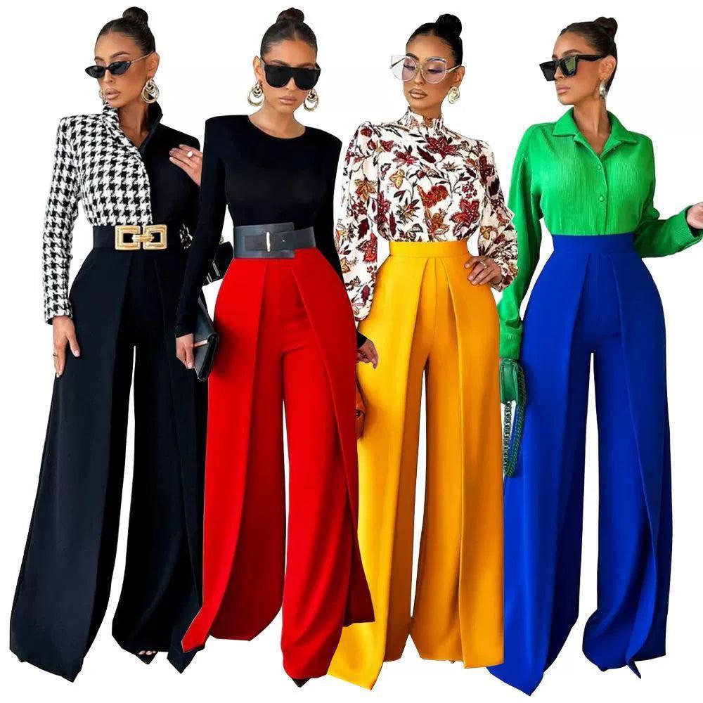 Women’s Slim Casual Pants - Loose Wide-Leg Straight-Leg Fashion Trousers - ClubOn