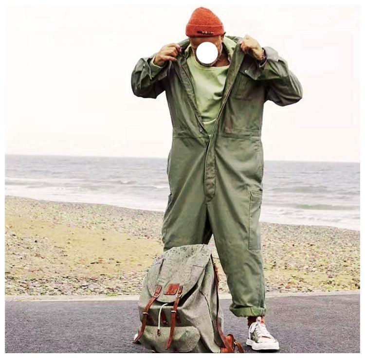 Men’s Retro Overalls Jumpsuit – Trendy Loose Fit Long-Sleeve One-Piece Clothing - ClubOn