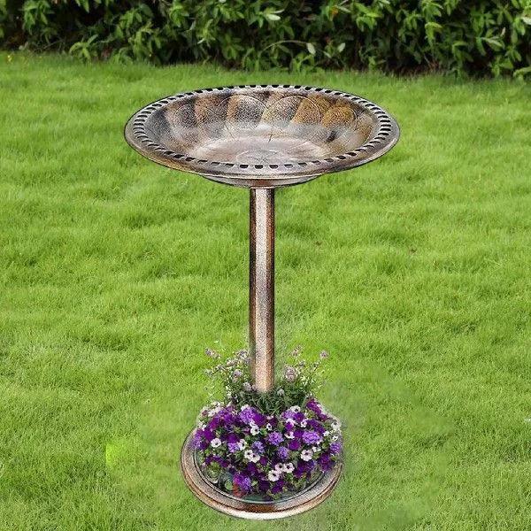 Rustic Outdoor Bird Bath – Flower Design Birdbath for Gardens - ClubOn