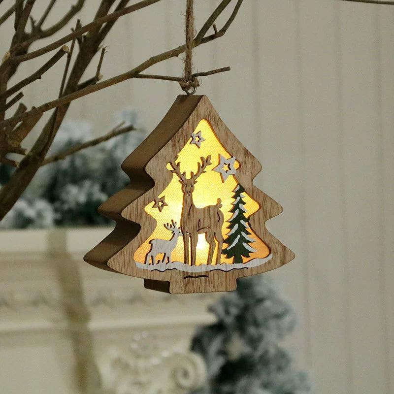 Log Painted Luminous Wood Ornaments | Christmas Tree Decor - ClubOn