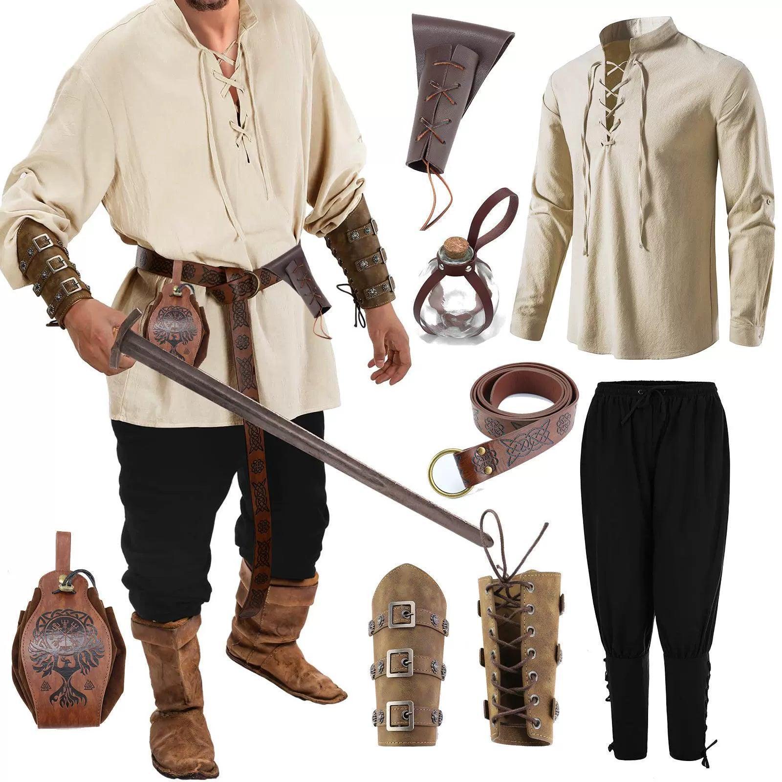 Jiuguva 4 Pcs Halloween Men's Renaissance Costume Set – Medieval Outfit - ClubOn
