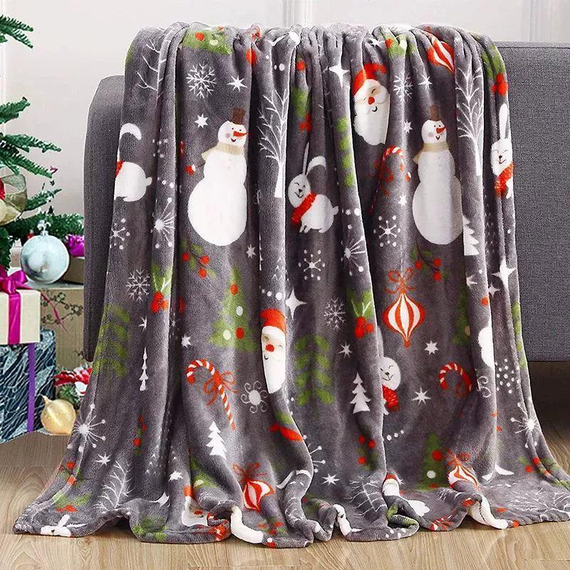Christmas Throw Blanket 2024 – Flannel Snowflake & Gingerbread Design - ClubOn