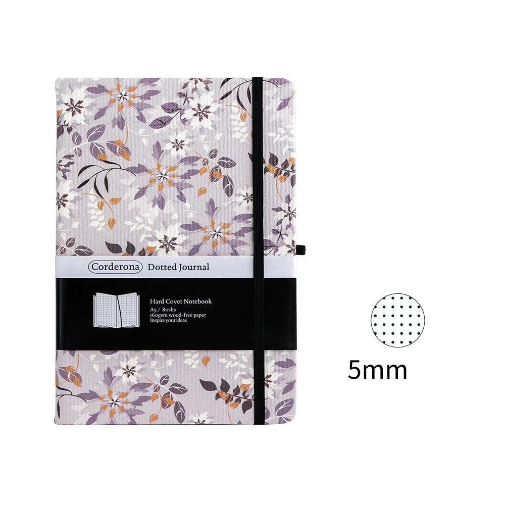 A5 Gray Floral Dot Bullet Notebook with Strap & Storage Bag - ClubOn