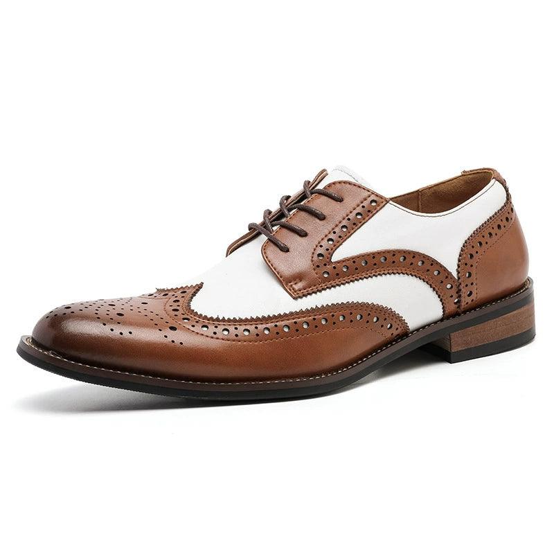 Leather Men's Brogue Dress Shoes Wingtip Derby Wedding Shoes - ClubOn
