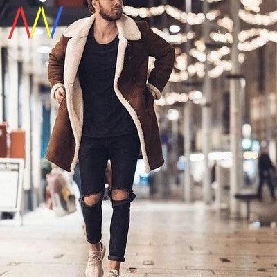 Men’s Warm Winter Wool Fleece Long Overcoat Trench Coat Jacket - ClubOn