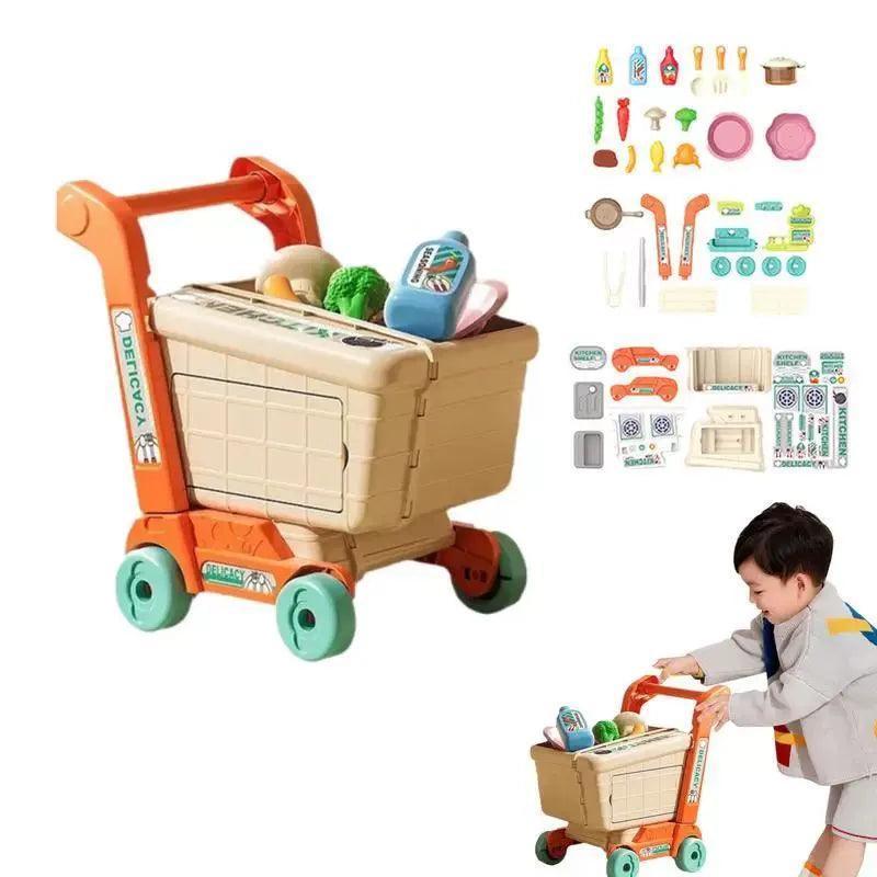 Kids’ Shopping Cart Toy - Portable Play Food Cart Set - ClubOn