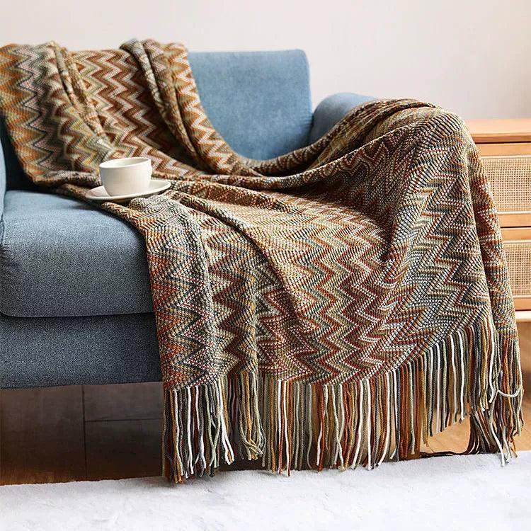 Bohemian Sofa Blanket – Decorative Knit Cover Throw - ClubOn