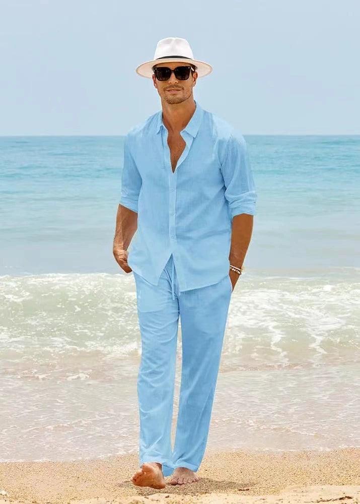 Fashion Stand-Up Collar Shirt & Pants Set - Versatile Men's Outfit - ClubOn