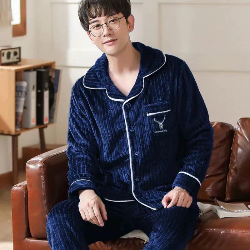 Men's Flannel Winter Pajama Set - Thick & Warm Sleepwear - ClubOn