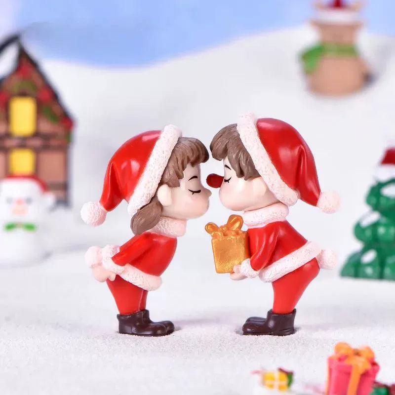 Merry Christmas Couple Figurines – Santa Claus & Snowman Decor - ClubOn