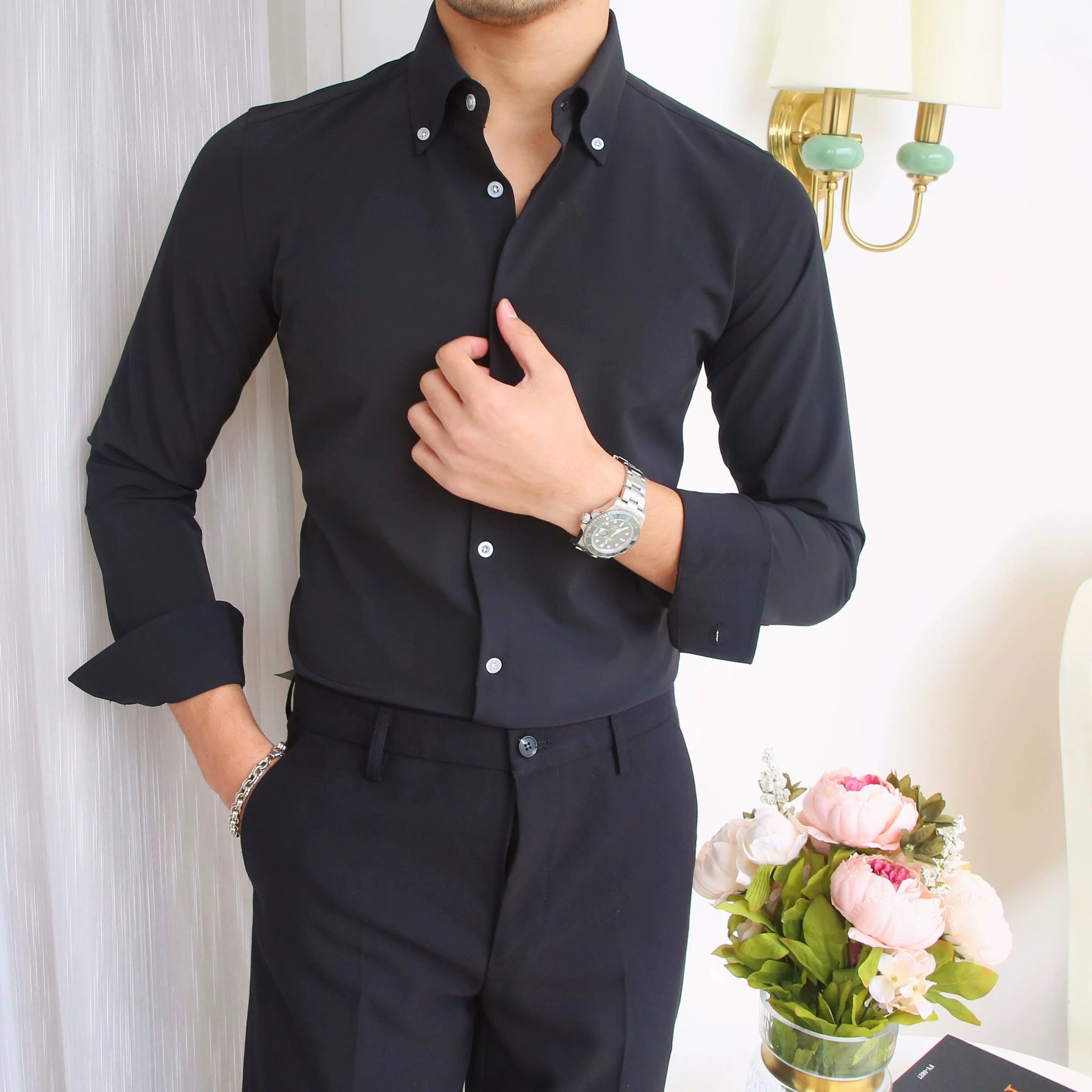 Mr. Lu San's Homemade Business Solid Color Large Pointed Collar Shirt Young British Style Slim Non-Iron Shirt Men's Trend - ClubOn