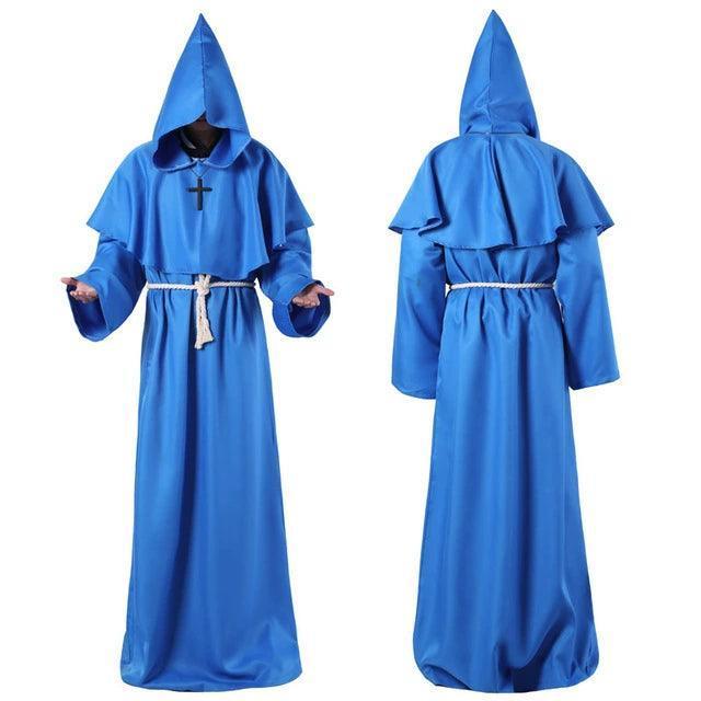 Halloween Medieval Priest Cosplay Costume – Hooded Cloak & Robe Set - ClubOn
