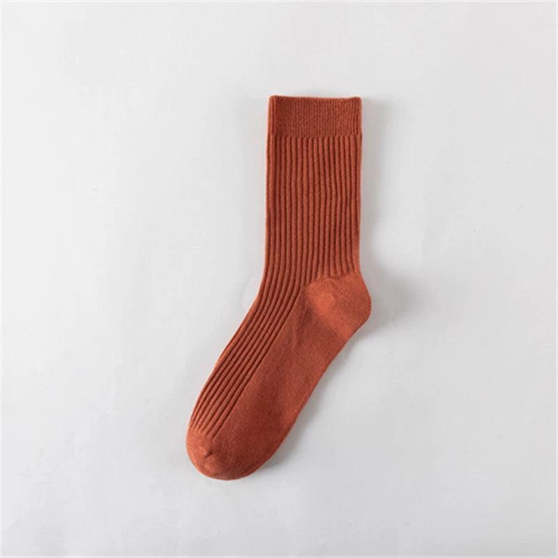 Pure Solid Color Cotton Double Needle Middle Tube Socks – Combed Cotton Striped Men’s Socks for Autumn & Winter - ClubOn