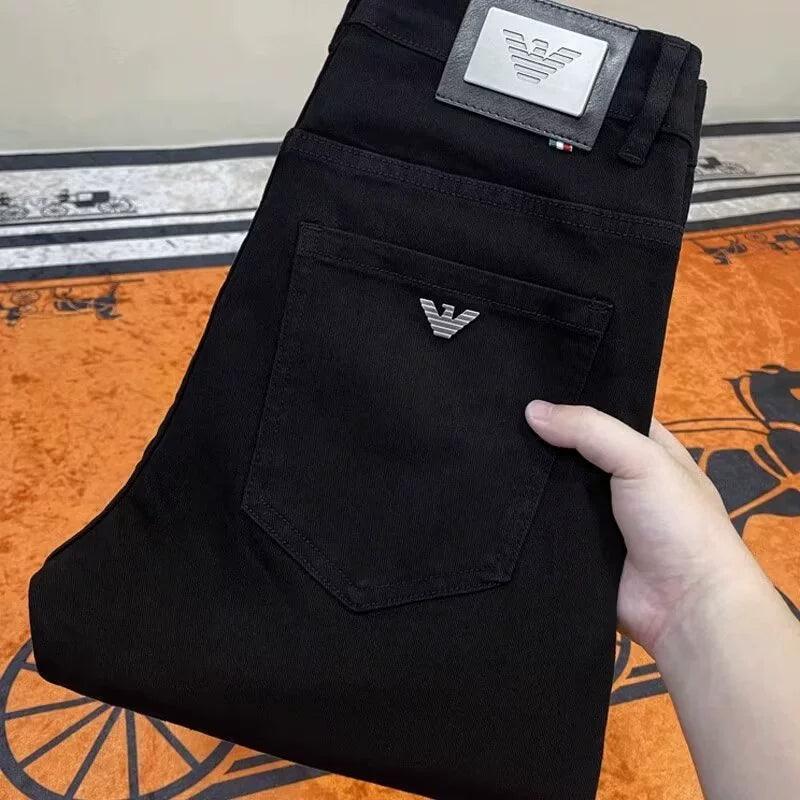 Men’s Black Plus Velvet Slim Fit Jeans – Business Casual Denim - ClubOn