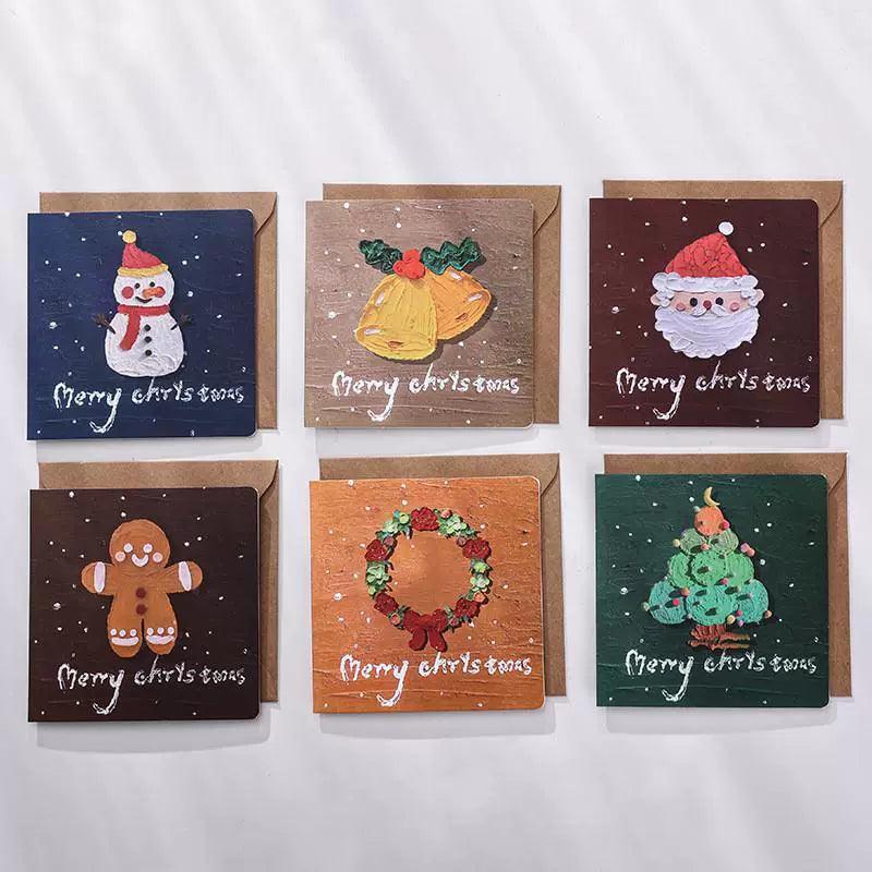 6pcs Oil Painting Style Square Christmas Cards – Festive Postcards - ClubOn
