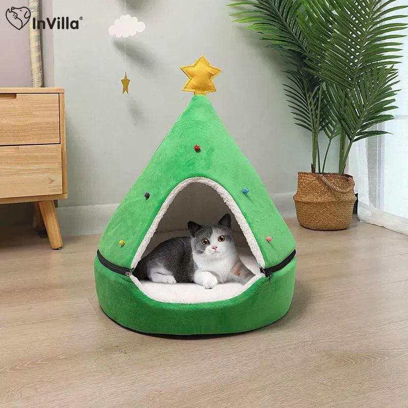 Christmas Cat Bed & Dog Tent House Mat | Self-Warming 2-in-1 Pet Bed - ClubOn