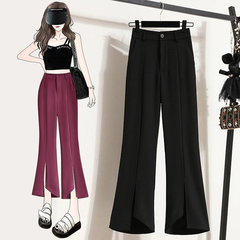 Ice Silk Slit Flared Pants for Women – Summer Style - ClubOn