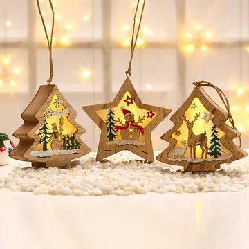 Log Painted Luminous Wood Ornaments | Christmas Tree Decor - ClubOn