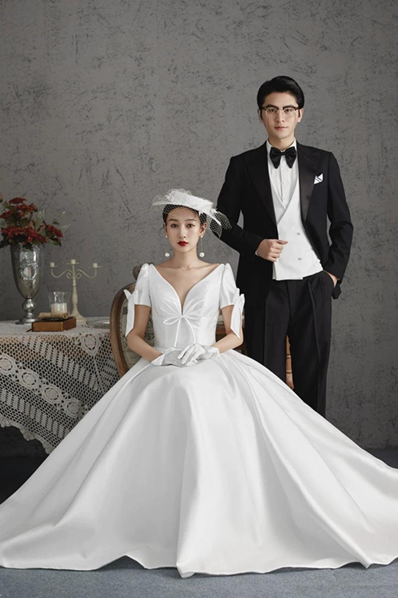 New Bridal Photography Dress, Vintage Deep Couples Street Shoot Gown - ClubOn