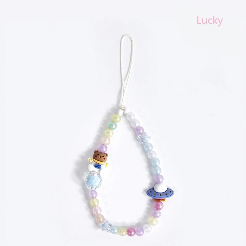 Space Bear Beaded Mobile Phone Chain Lanyard – Transparent Pendant Jewelry - ClubOn