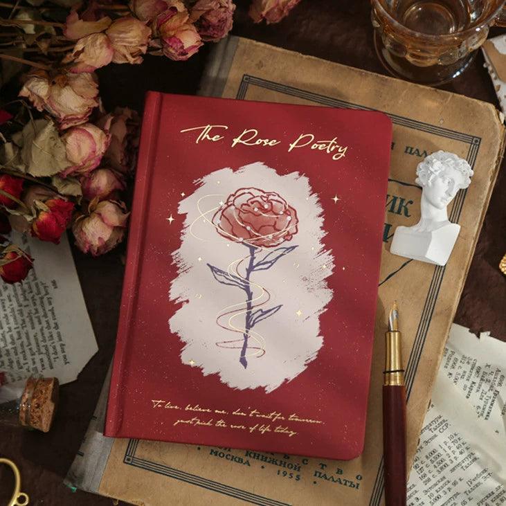 Rose Epic Retro Hardcover Notebook – Hand-Painted Flower Illustration - ClubOn