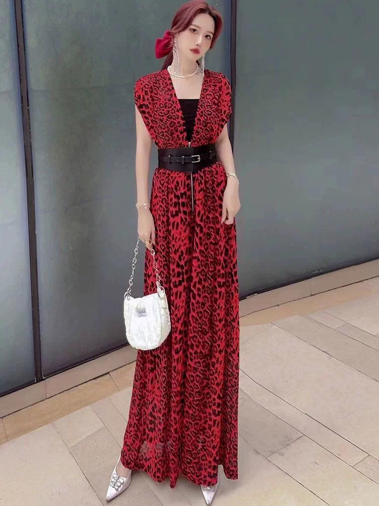 Retro Leopard Print Tube Top Jumpsuit for Women - ClubOn