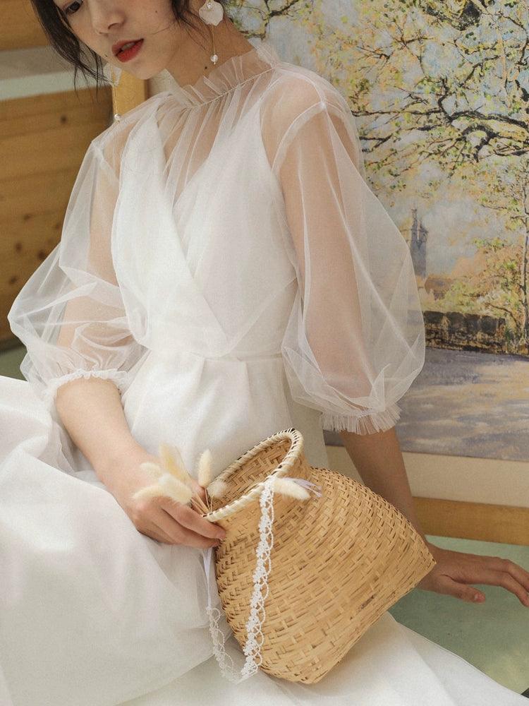 White Mesh Skirt Dress - Elegant Forest Style, -Inspired Bridal Gown, Light Wedding Dress - ClubOn