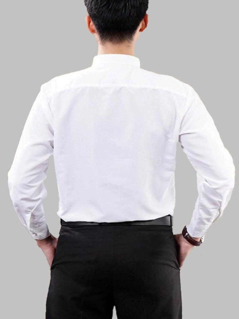 White Long-Sleeved Shirt for Men – Slim Fit, Formal, Stage, and Business, with Bow Tie - ClubOn