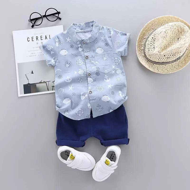 Boys Short Sleeve Cotton Suit Set - Summer Shirt & Shorts - ClubOn