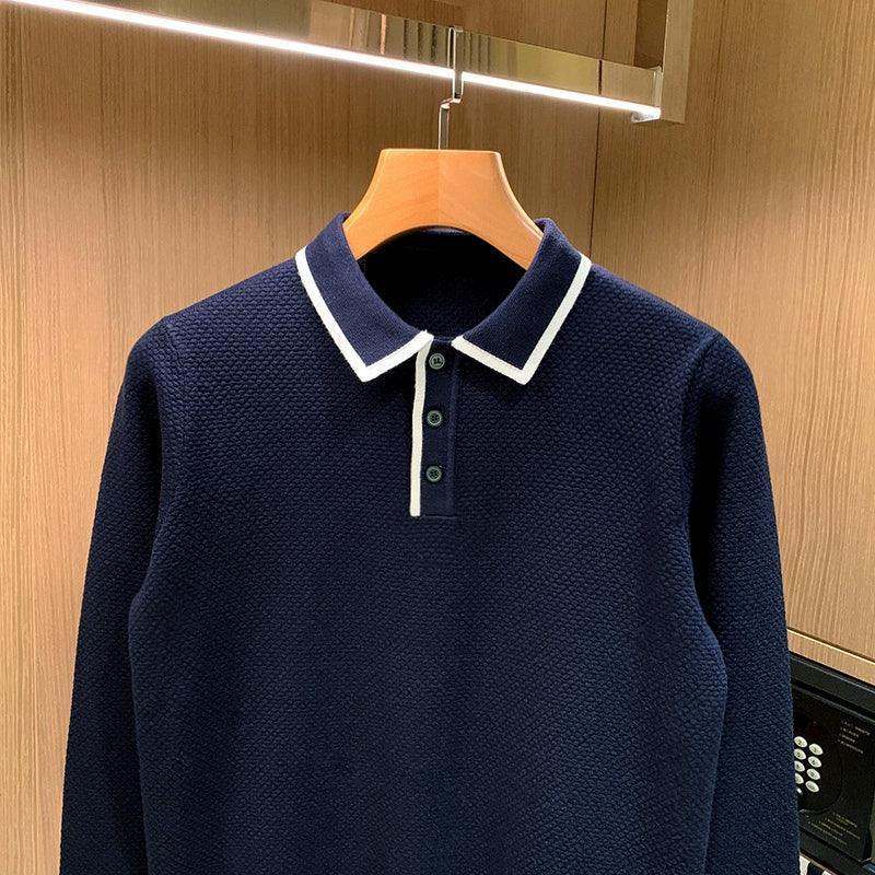 Men's Lapel Sweater - Pineapple Pattern Long Sleeve Polo - ClubOn