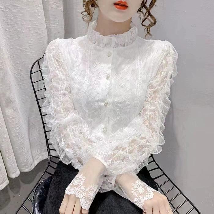 Super Fairy Stand-Up Collar Lace Shirt for Women - ClubOn
