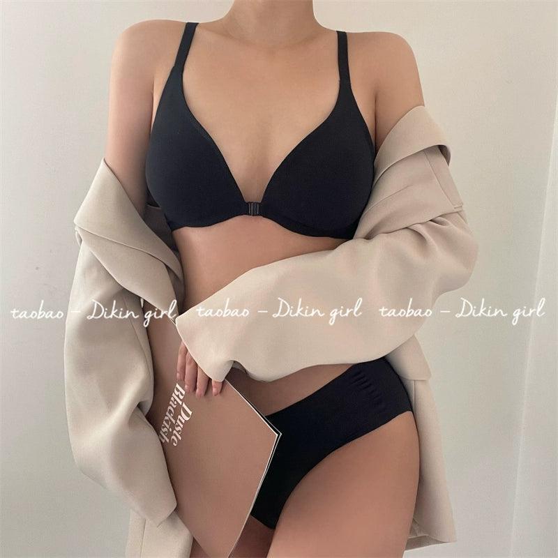 Front Buckle Glossy Bra Set for Small Chests - ClubOn