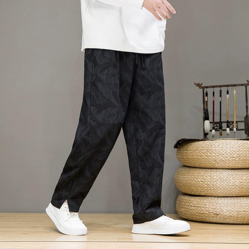 Men's Jacquard Cotton and Linen Harem Pants – Spring & Autumn Loose Fit, Retro Style Large Size Casual Trousers - ClubOn