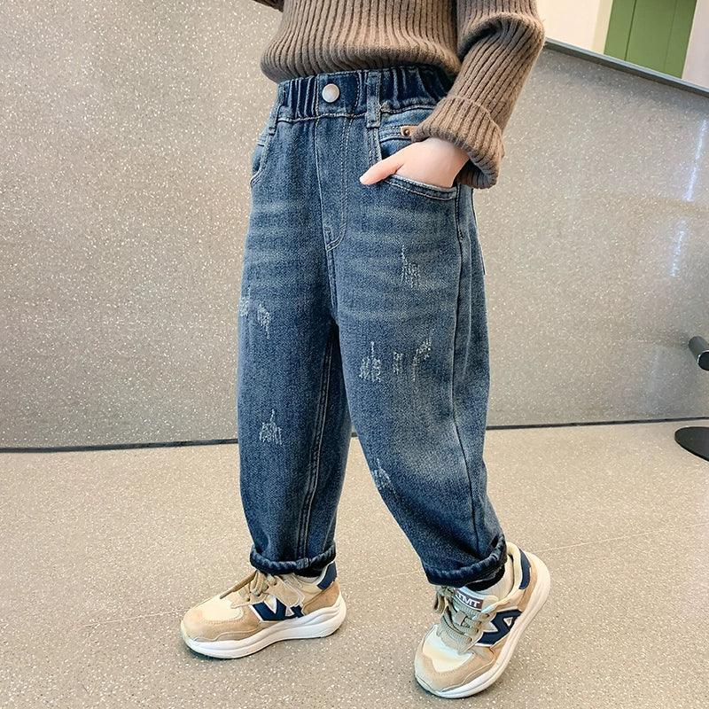 Girls' Plush Jeans – New Autumn & Winter Children's Style - ClubOn