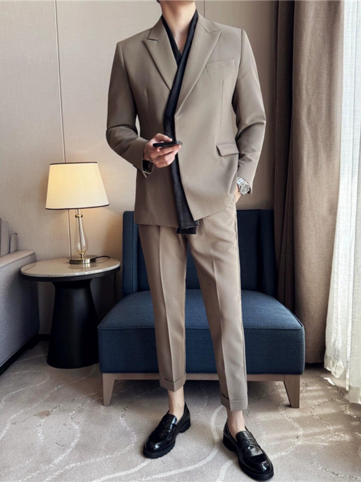 Naples High-End Men's Two-Piece Suit with Ribbon Decoration - ClubOn