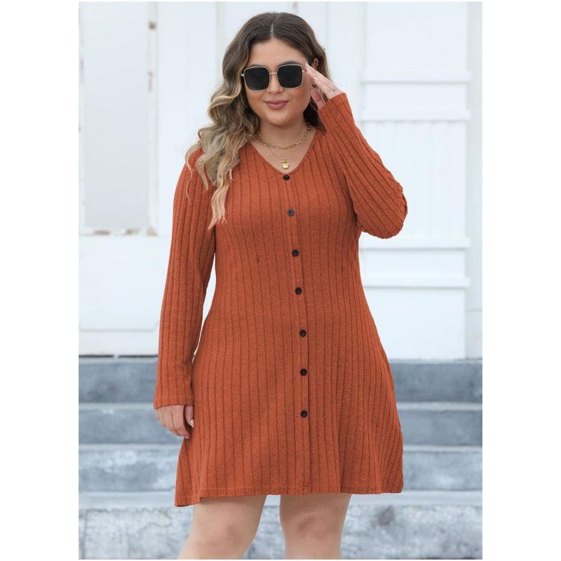 Plus Size Striped Bottoming Skirt Dress - L-3XL Women's Fashion - ClubOn
