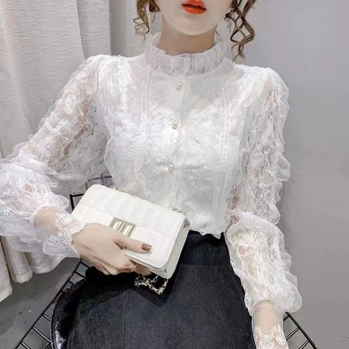 Super Fairy Stand-Up Collar Lace Shirt for Women - ClubOn
