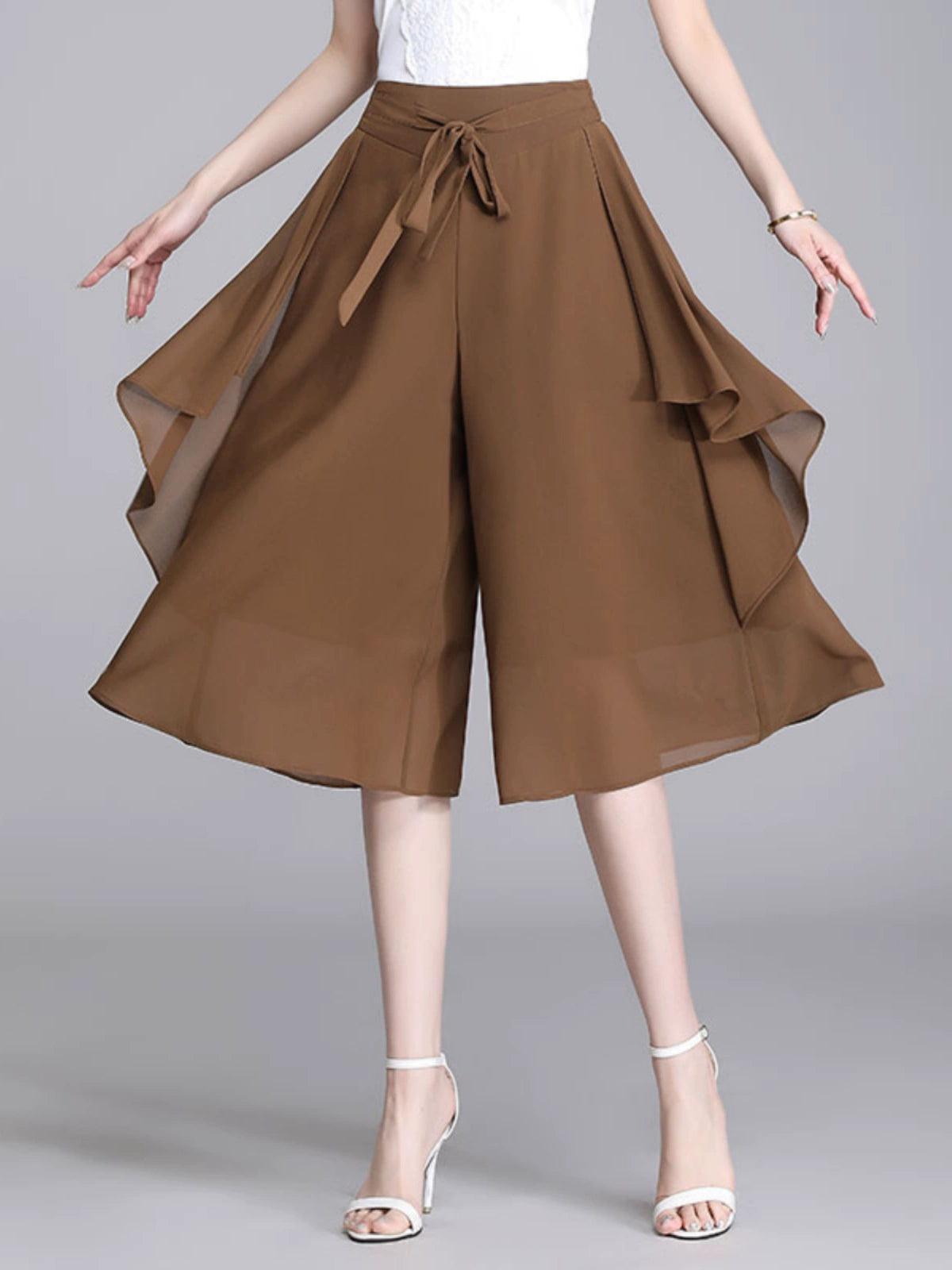 Tie-Strap Drape Chiffon Wide-Leg Pants for Women - ClubOn
