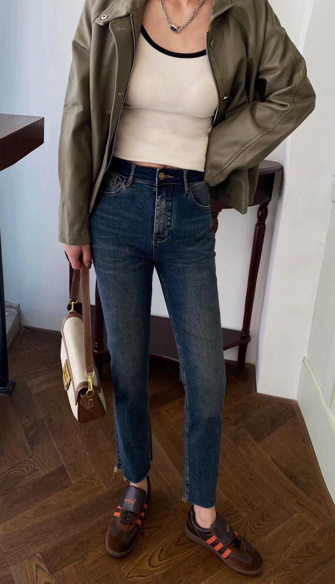 SALT BY JEANS Dark Blue Straight Cigarette Pants - ClubOn