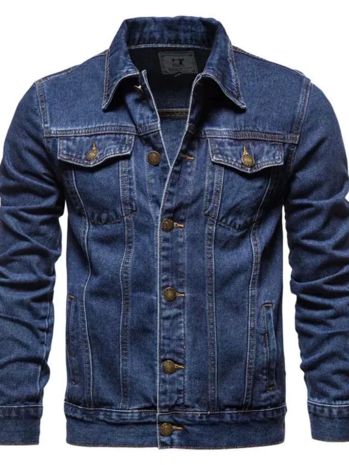Men’s Loose Fit Denim Jacket with Large Lapel - ClubOn