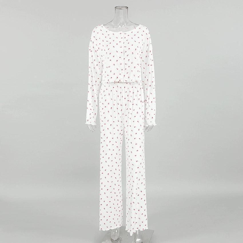 European & American Printed Long-Sleeved Pajama Set for Women - ClubOn