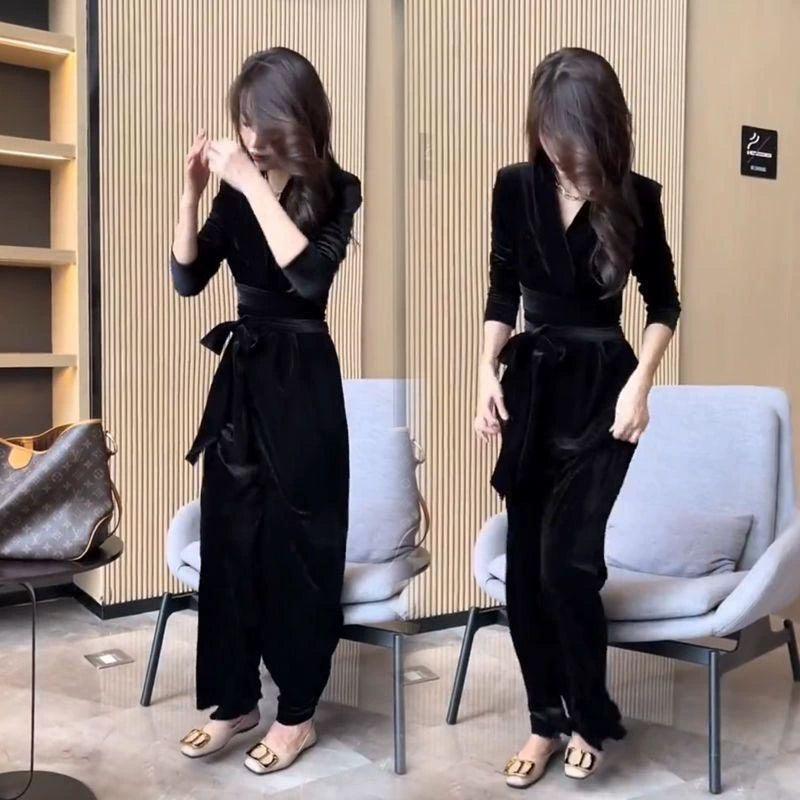 Hepburn Style V-Neck Jumpsuit for Women - ClubOn