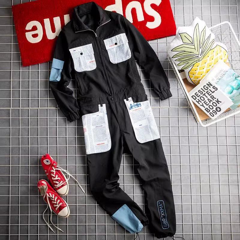 Men’s Retro Overalls Jumpsuit – Trendy Loose Fit Long-Sleeve One-Piece Clothing - ClubOn