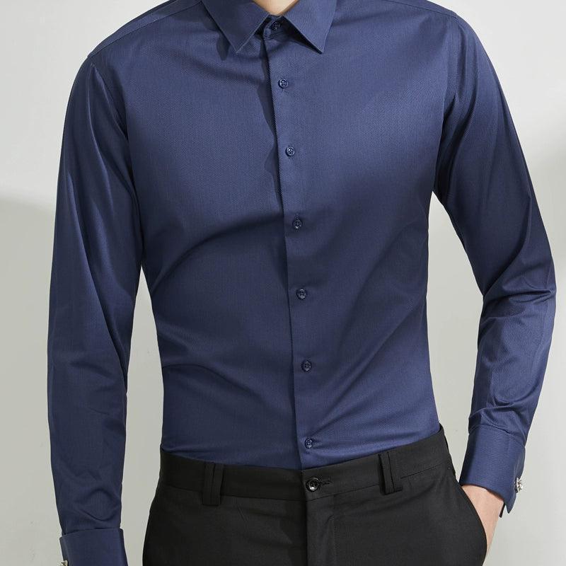 Men's Long-Sleeved Slim-Fitting Non-Iron Business Formal Shirt with Cufflinks - ClubOn