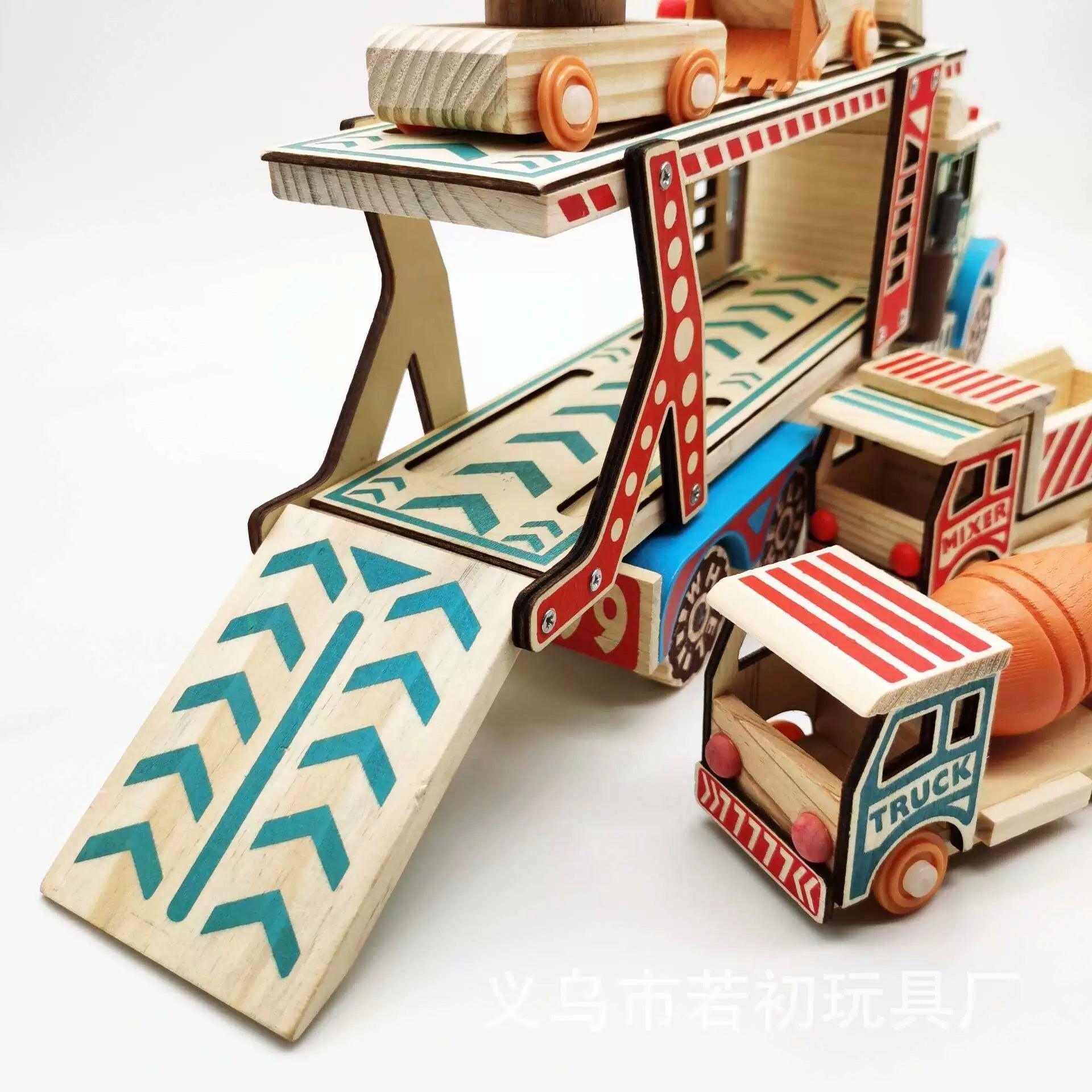 Wooden Double-Deck Transport Truck Model – Toy Car Simulation - ClubOn