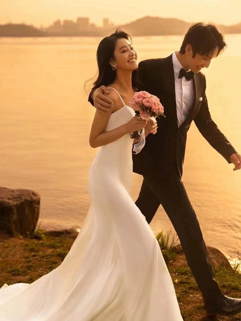 Strappy Light Wedding Dress, Simple and Elegant Bridal Gown - ClubOn