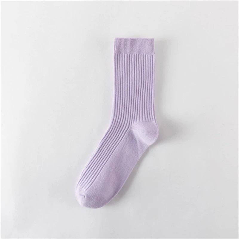 Pure Solid Color Cotton Double Needle Middle Tube Socks – Combed Cotton Striped Men’s Socks for Autumn & Winter - ClubOn